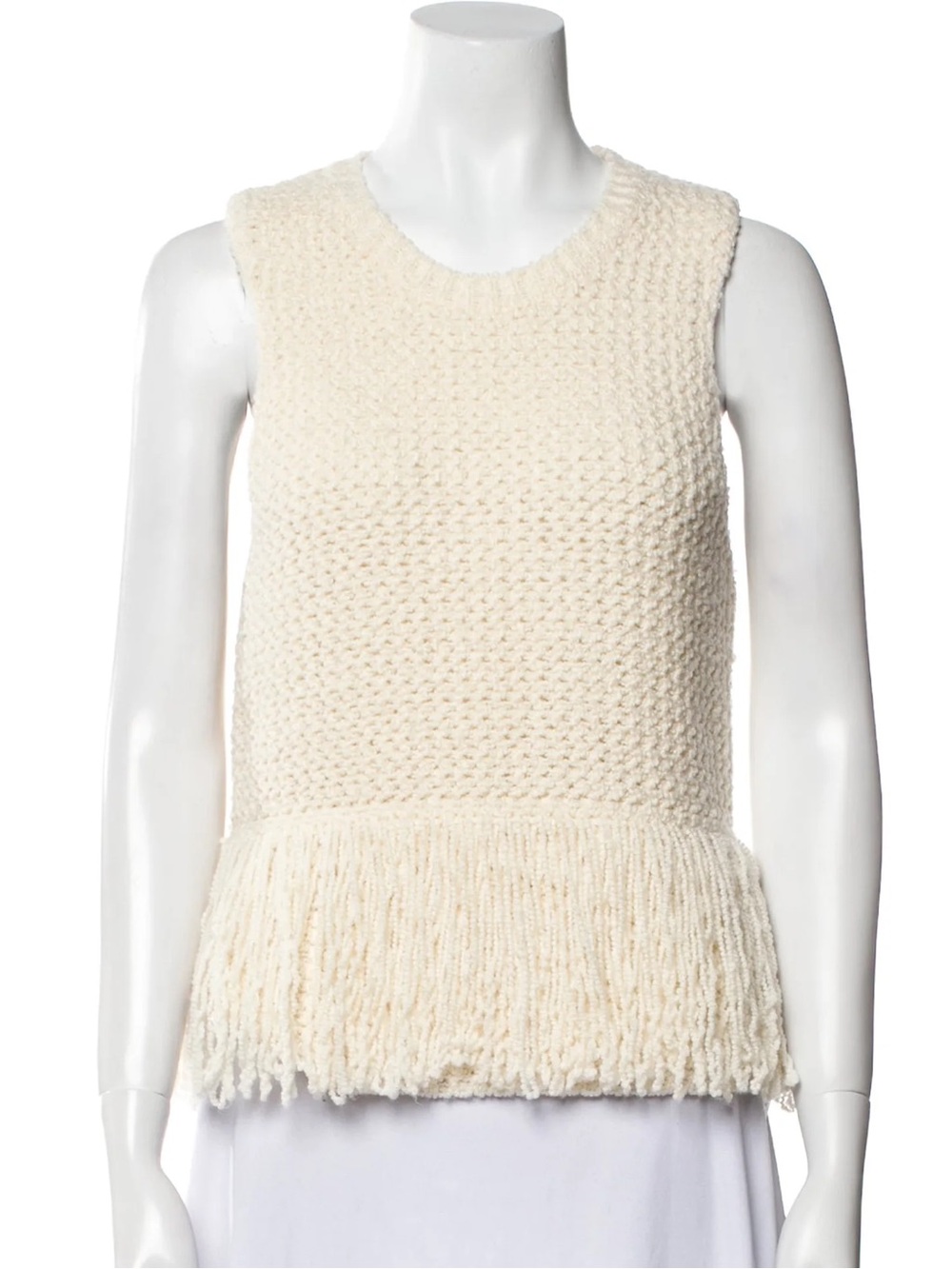 Tanya Taylor Amance Wool-Blend Fringe Sweater Top - Cream